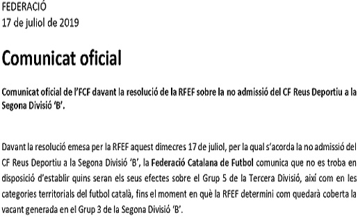 Comunicat FCF 2019 / FOTO: Federació Catalana