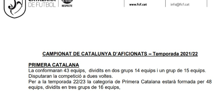 Definició de la pròxima temporada a Primera Catalana // PLA DE COMPETICIÓ