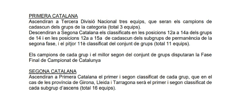 Definició d'ascensos a Tercera RFEF i Primera Catalana i també descensos a Segona Catalana // PLA DE COMPETICIÓ