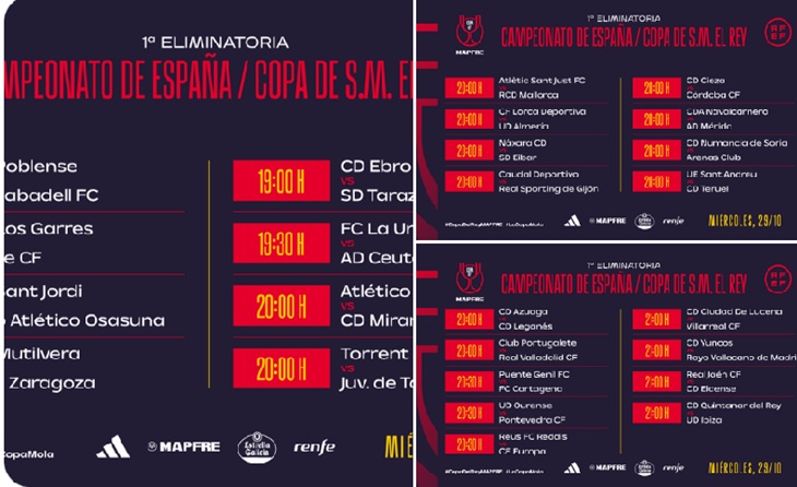 Primera eliminatòria de la Copa del Rei on participaran 10 equips catalans més l'Andorra // CAPTURA: RFEF