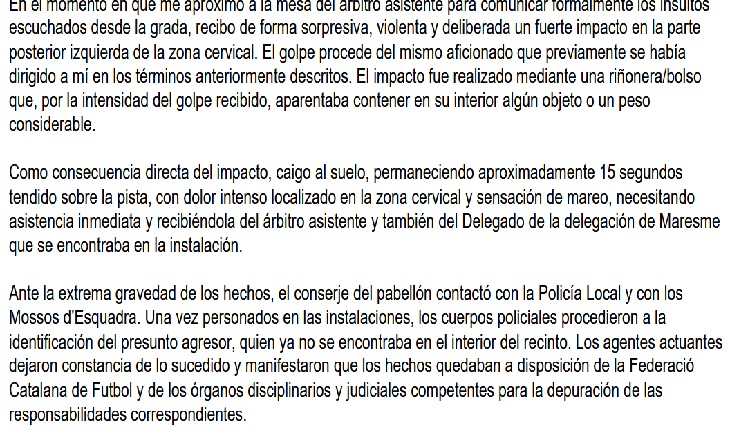 Polèmica acta arbitral del partit de juvenils CANET-STA COLOMA // FOTO: Captura