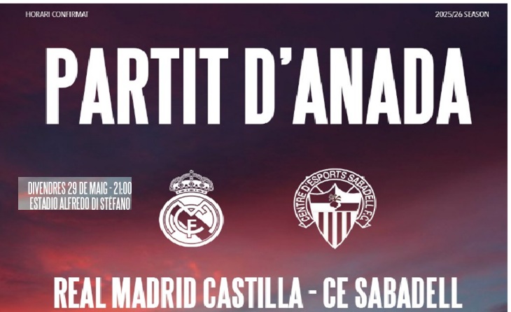 29 de maig (Ciutat Esportiva Reial Madrid) i 4 de juny (Nova Creu Alta) són les dates i horaris per al xoc R.Madrid Castilla-Sabadell // FOTO: CESA