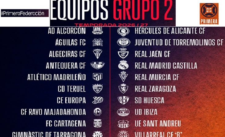 Equips pertanyents al Grup II de la Primera Federació, temporada 2026-2027 // CAPTURA: RFEF