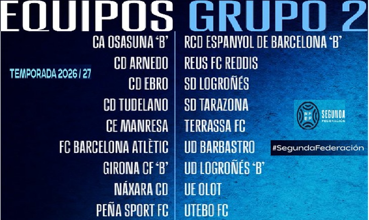 Equips pertanyents al Grup II de la Segona Federació, temporada 2026-2027 // CAPTURA: RFEF